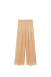 Max Mara Wide-leg Trousers In Sheer Organza With Pleated Detailing In Camel
