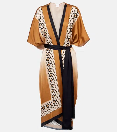 Max Mara Dany Printed Satin Beach Cover-up In Brown
