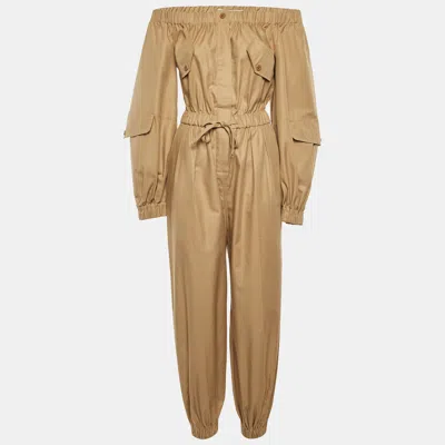 Pre-owned Max Mara Dark Beige Cotton Romana Jumpsuit M In Sand