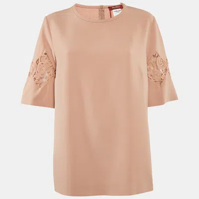 Pre-owned Max Mara Dark Beige Crepe Lace Trimmed Top L