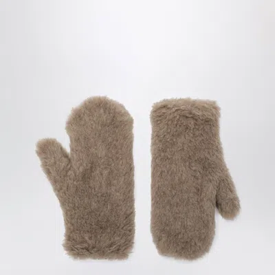 Max Mara Dark Beige Teddy Gloves In Gray
