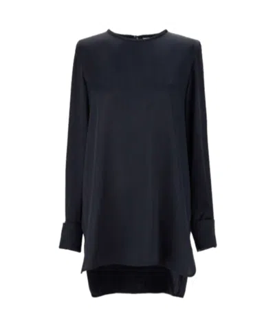 Max Mara Dark Blue Asymmetrical Hem Blouse In Black