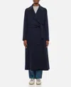 Max Mara Nina Belted Double Face Wool Coat In Dark Blue
