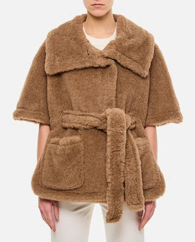 MAX MARA DARK BROWN BELTED TEDDY CAPE