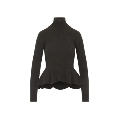 MAX MARA DARK BROWN PEPLUM SWEATER