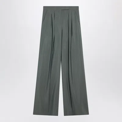 Max Mara Dark Green Wide Trousers In Wool And Silk