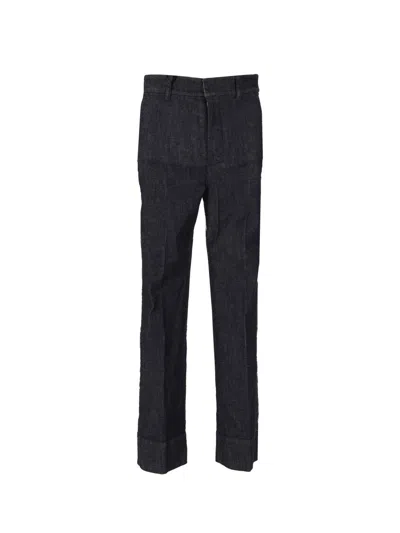 Max Mara Dark Grey Slim Flat Front Pants In Blue