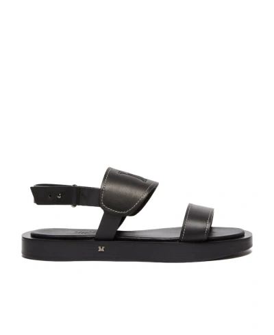 Max Mara Debossed-logo Leather Sandals In Black