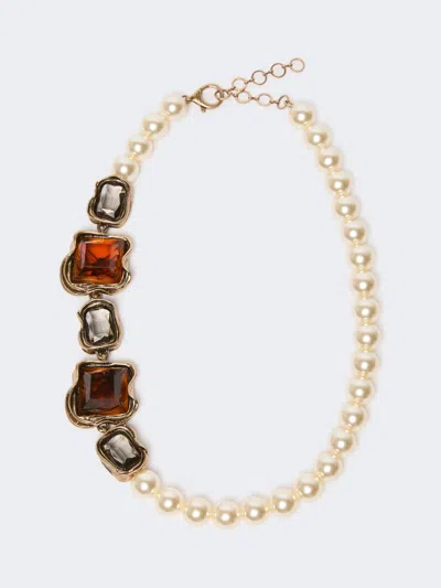 Max Mara Deco Necklace With Pearls And Gemstones In Gold