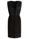 Max Mara Deep V-neck Dress With Pleated Bodice In Black