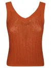 Max Mara Deep V-neck Sleeveless Top With Textured Knit In Orange