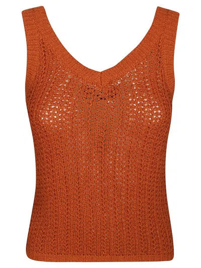 Max Mara Deep V-neck Sleeveless Top With Textured Knit In Orange