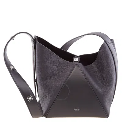 Max Mara Deer-print Leather Small Bucket Bag In Black