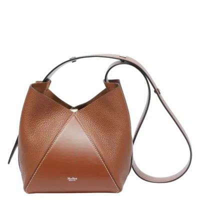 Max Mara Deer-print Leather Small Bucket Bag In Brown