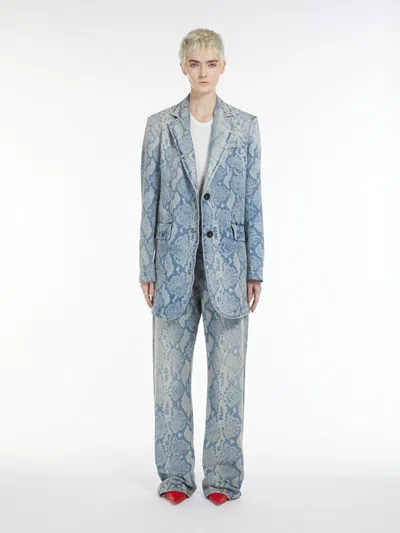 Max Mara Denim Blazer With Python Print In Midnightblue