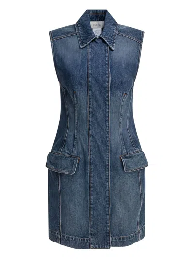 Max Mara Denim Collared Sleeveless Mini Dress In Blue