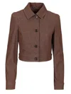 Max Mara Cropped Brown Denim-effect Jacket In Brown