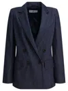 Max Mara Denim-effect Double-breasted Blazer Jackets Blue In Blue