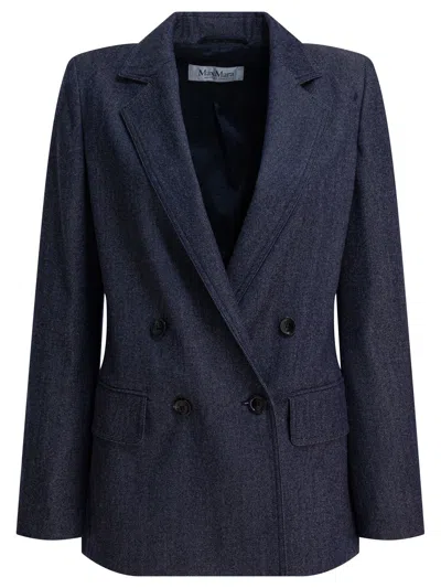 MAX MARA DENIM-EFFECT DOUBLE-BREASTED BLAZER JACKETS BLUE