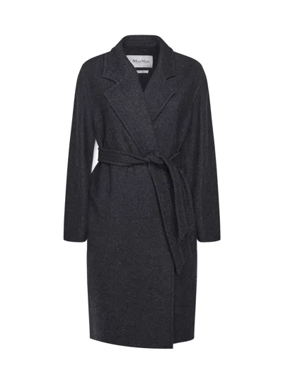 Max Mara Denim-effect Wool Coat In Black