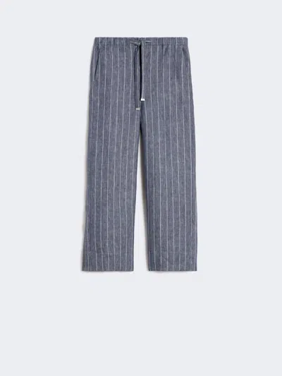 Max Mara Denim-look Pinstripe Linen Trousers In Blue