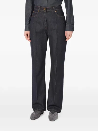 Max Mara Denim-look Cotton Barrel-leg Trousers In Blue