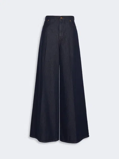 Max Mara Denim-look Cotton Wide-leg Trousers In Bleu Nuit