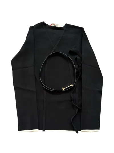 Max Mara Dente Belted Wrap-design Cardigan In Black