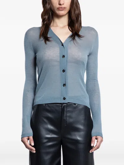 Max Mara Derrick Button V-neck Cardigan In Blue