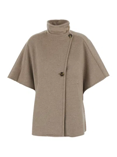 Max Mara 'derrik' Beige Turtleneck Cape With Buckle Detail On The Collar In Cashmere Woman