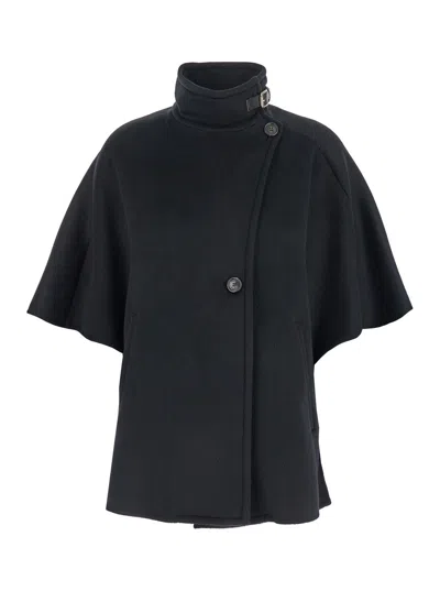 MAX MARA MAX MARA 'DERRIK' BLACKTURTLENECK CAPE WITH BUCKLE DETAIL ON THE COLLAR IN CASHMERE WOMAN