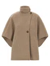 Max Mara Short-sleeve Wool Coat With Buckle Detail And Side Pockets In Brown