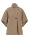 Max Mara Short-sleeve Wool Coat With Buckle Detail And Side Pockets In Brown