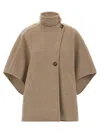 Max Mara Short-sleeve Wool Coat With Buckle Detail And Side Pockets In Neutral
