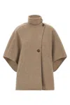 Max Mara Short-sleeve Wool Coat With Buckle Detail And Side Pockets In Sand