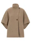 Max Mara Short-sleeve Wool Coat With Buckle Detail And Side Pockets In Brown
