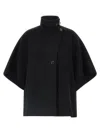 Max Mara Button Detail Cape With High Collar In Black
