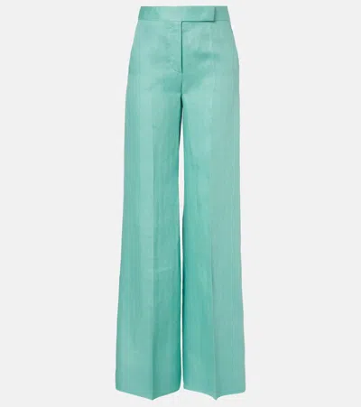 Max Mara Deserto Herringbone Linen Wide-leg Pants In Blue