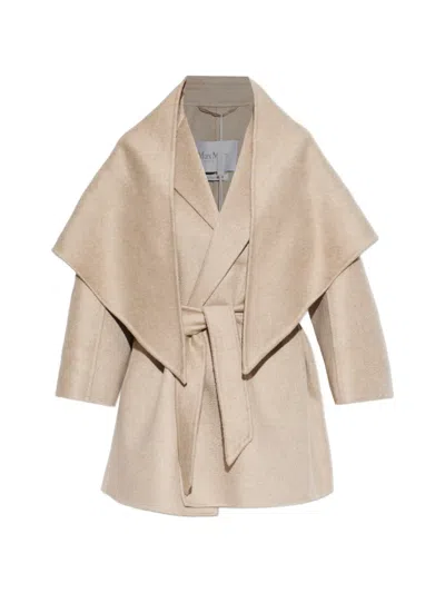 Max Mara Detto Belted Shawl-collar Coat In Brown