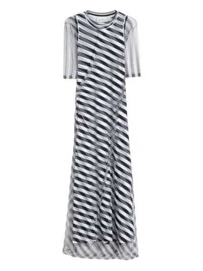Max Mara Diagonal-stripe Mesh Dress In Animal Print