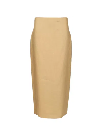 Max Mara Diagonal-weave Linen Midi Skirt In Brown