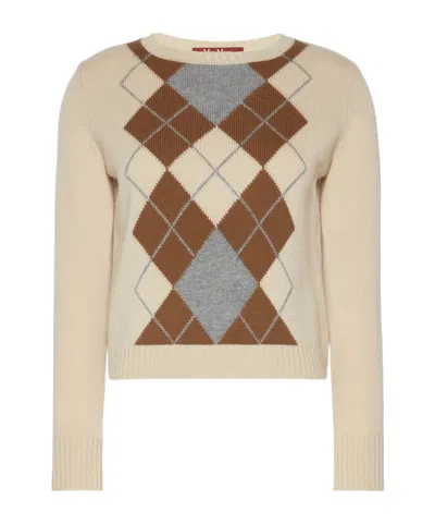 Max Mara Diamond Pattern Knit Sweater In Neutral