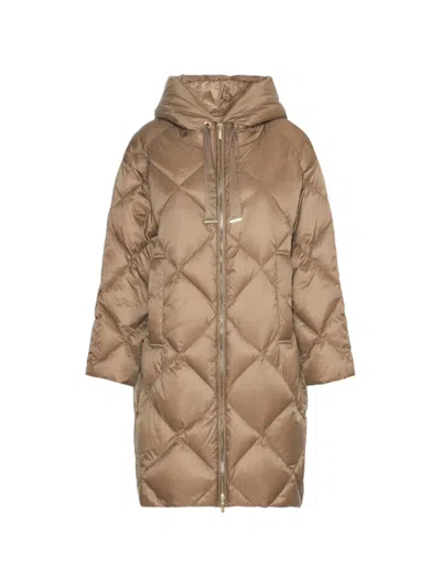 Max Mara Diamond-quilted Hooded Coat In Brown