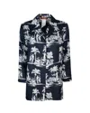 Max Mara Tropical Print Silk Jacket With Classic Collar In Blue
