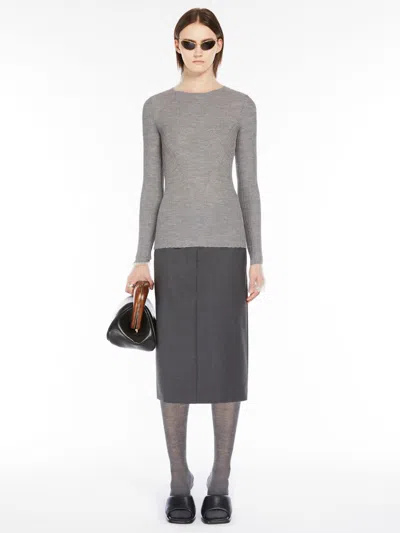 Max Mara Directional Rib Mock-polo-neck Sweater In Gray