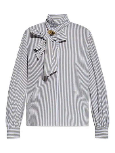 Max Mara Disco Bow-embellished Striped Shirt In Brown