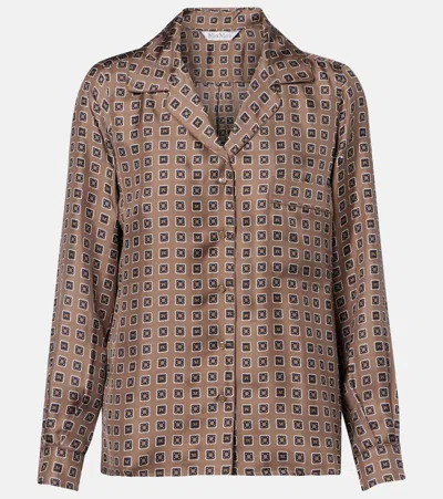 Max Mara Disco Printed Silk Twill Shirt In Brown