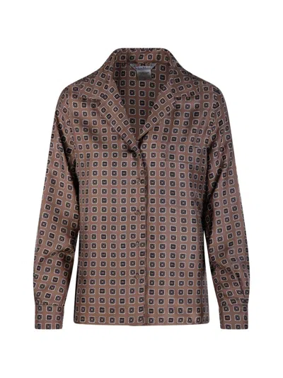 Max Mara Disco Silk Shirt With Geometric Print  In Brown