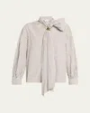 Max Mara Disco Tie-neck Striped Cotton Top In Gray