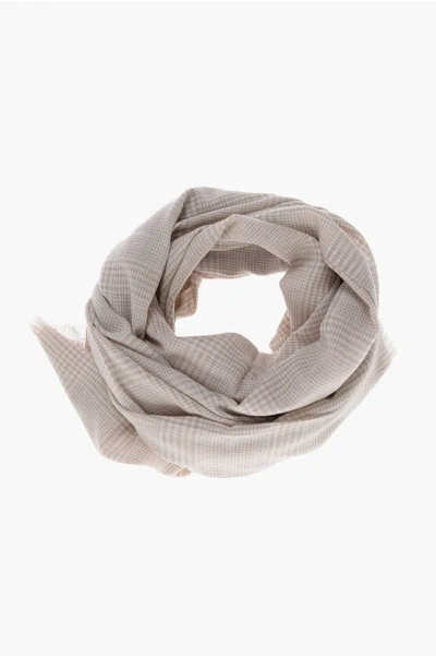 Max Mara Districk Check Motif Wool Janzir Scarf In Blue